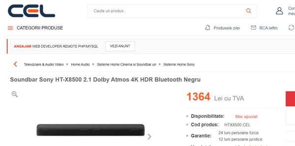 Caracteristici Soundbar Sony HT-X8500 la CEL.ro 2.1 canale Caracteristici Soundbar Sony HT-X8500 la CEL.ro 2.1 canale